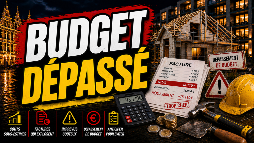 Dépassement de budget travaux en Belgique : méthode claire pour comprendre les risques, agir vite et éviter les erreurs coûteuses. Mots-clés : travaux et rénovation, immobilier Belgique, travaux et logement, conseil immobilier belge, dépassement de budget travaux